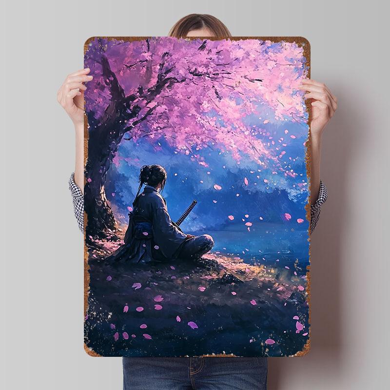 

Samurai Under Cherry Blossoms Printed Poster Customized Wall Art Retro Vintage Metal Tin Signs for Room Decor Men Wand Deko Home 7.9x11.8In(20x30cm)