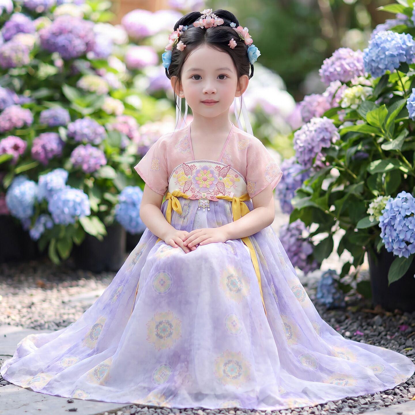 2026 Summer Hanfu Princess Dress: Ancient Style Tang Suit for Little Girls 150 фиолетовый