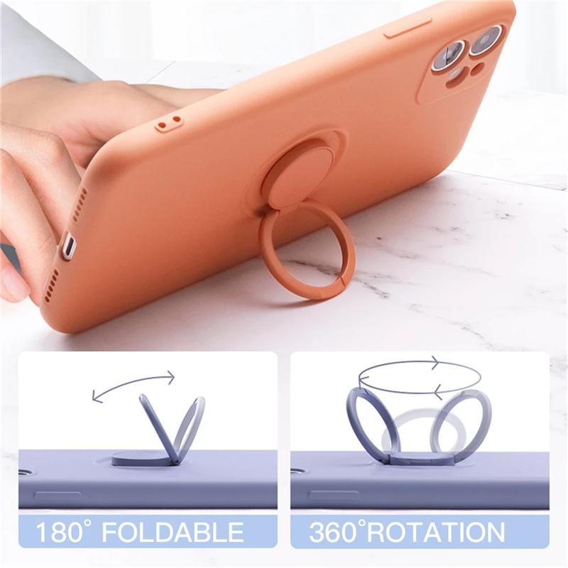 For iPhone 17 Pro Max Luxury Ring Holder Magnetic Liquid Silicone Frame Phone Cover For iPhone Air 16 15 14 13 12 11 Strap Case