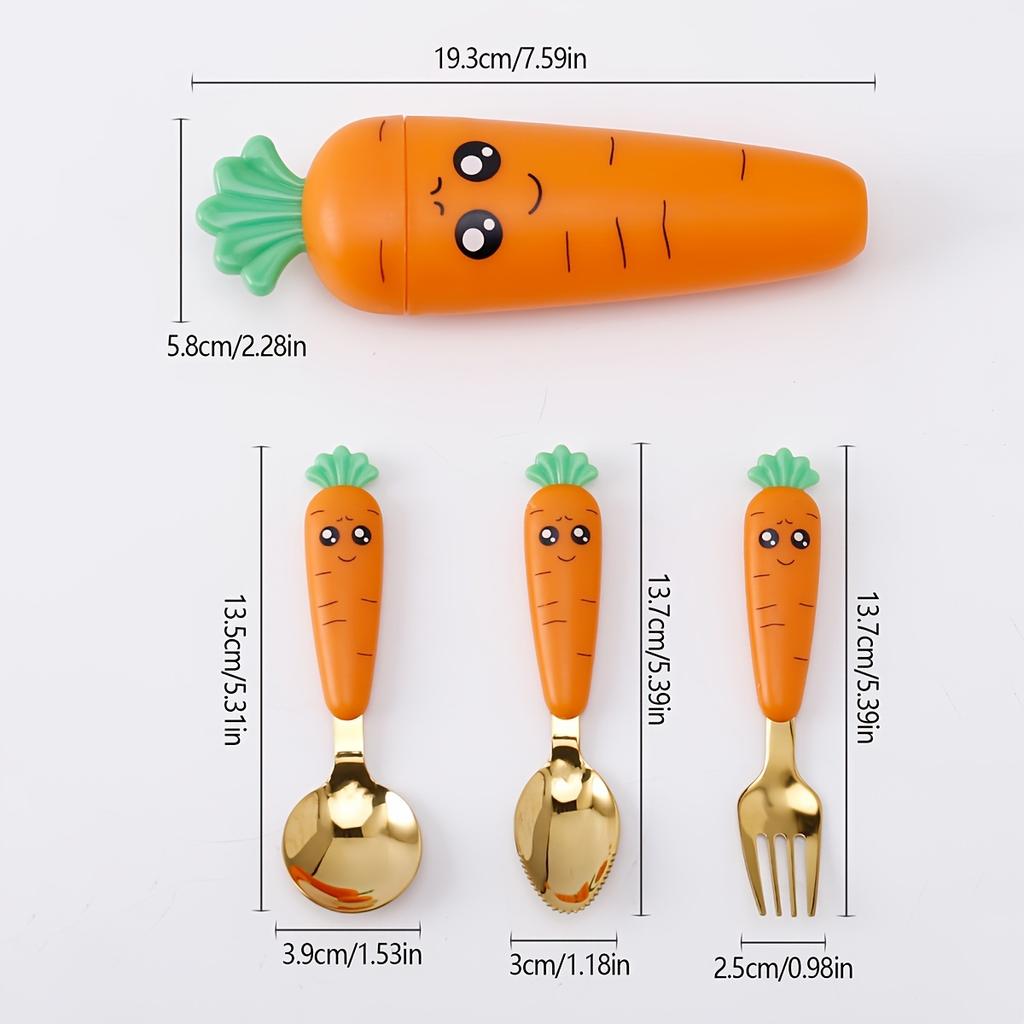 3Pcs Carrot Shape Travel Utensil Sets For Lunch, 304 Stainless Steel Camping Cutlery Set With Cute Carrot Shape & Storage Box, Reusable Flatware