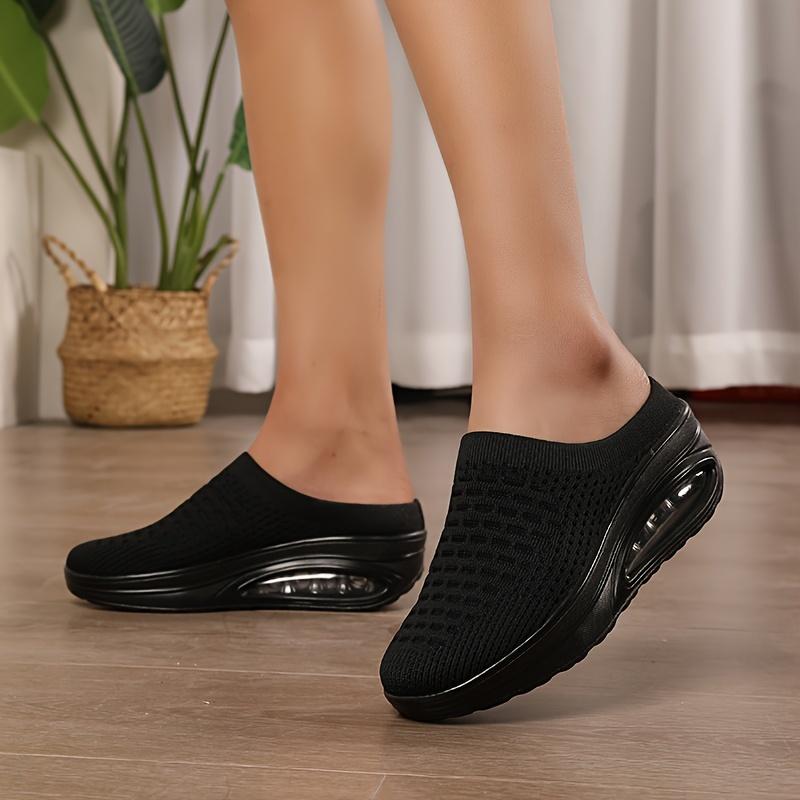 

Женские кроссовки-носки Air Cushion, дышащие однотонные вязаные кроссовки Slip On, повседневная обувь для ходьбы с открытой спиной 35 чёрный