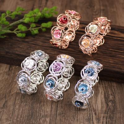 Enamel Hollow Rose Elastic Bracelet for Women, Luxury High-End Feel Jewelry, Valentine's Day Gift Bracelet