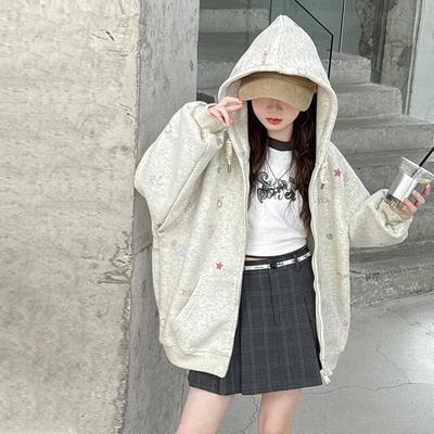 Girls' Hooded Knit Windbreaker Coat - Casual Sportswear for Big Kids, Ideal for Spring & Autumn.