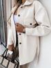 Women Winter Wool Coat with Lace Trim Long Sleeve Solid Color Autumn Fashion
