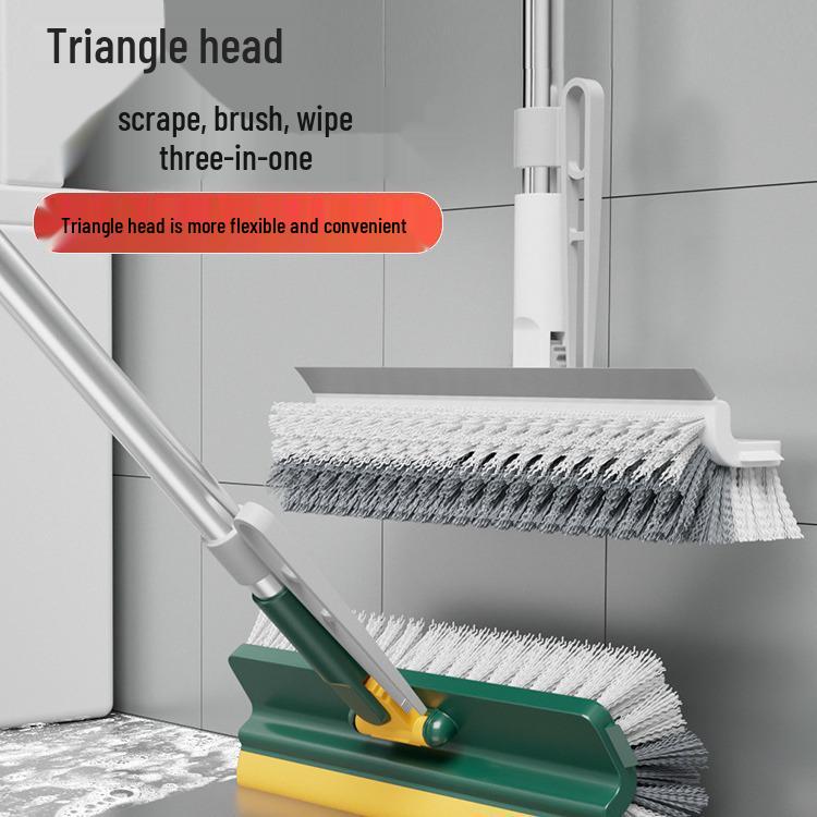 Household Long-Handle Stiff Bristle Bathroom & Floor Cleaning Brush with Scraper