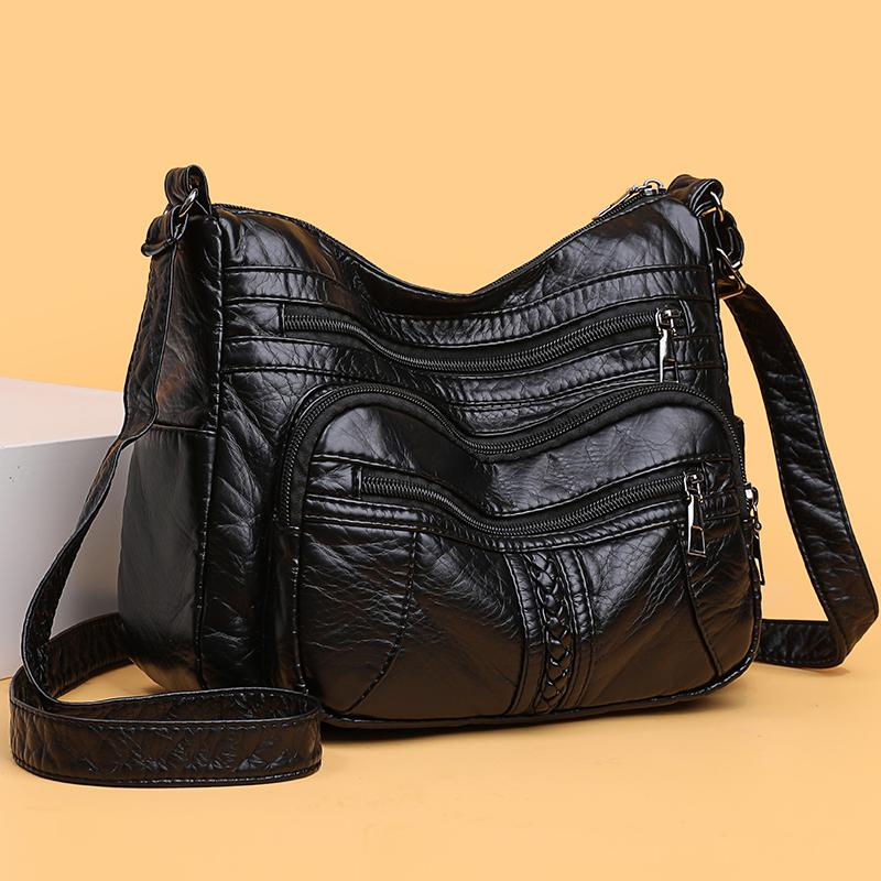 Soft Leather Multi-Layer Crossbody Bag Women's Bag Middle-Aged Mother's Bag