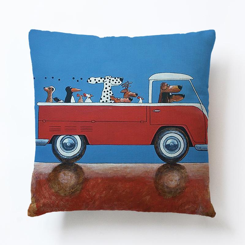 45x45cm Linen Pillow Decorative Linen Cushion Cover Cartoon Vintage Car Pillow Case