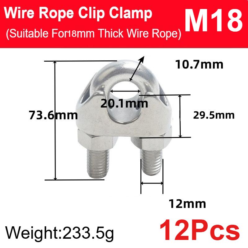 12 Pcs M12-M26 304 Stainless Steel Wire Rope Cable Clip Clamp U Bolt Saddle Fastener