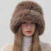 Womens Faux Fox Fur Winter Warm Hat With Wide Brim Ear Protection Solid Color Plush Cap In Multiple Shades