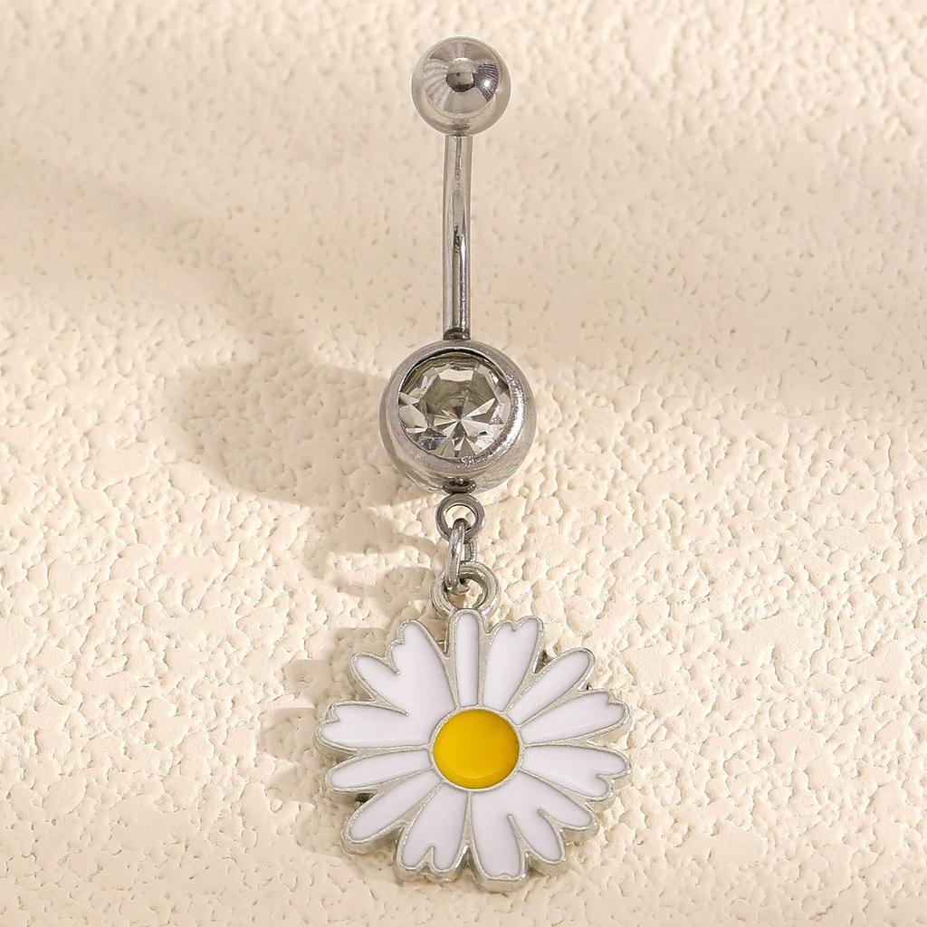 Stylish Fruit & Flower Enamel Belly Button Ring with Rhinestones - Cute Stainless Steel Piercing Accessory for Girls