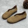 Johnature Genuine Leather Solid Color Women Flats Shoes Concise Retro Handmade Round Toe Shallow Slip-on Shoes