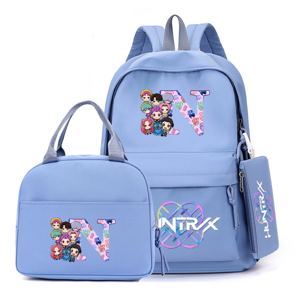 3Pcs/set 26 English Letter K-Pop Printed Backpack with Handbag Pencil Case for Teenager Student Boy Girl Bookbag Women Large Capacity Travel Bag