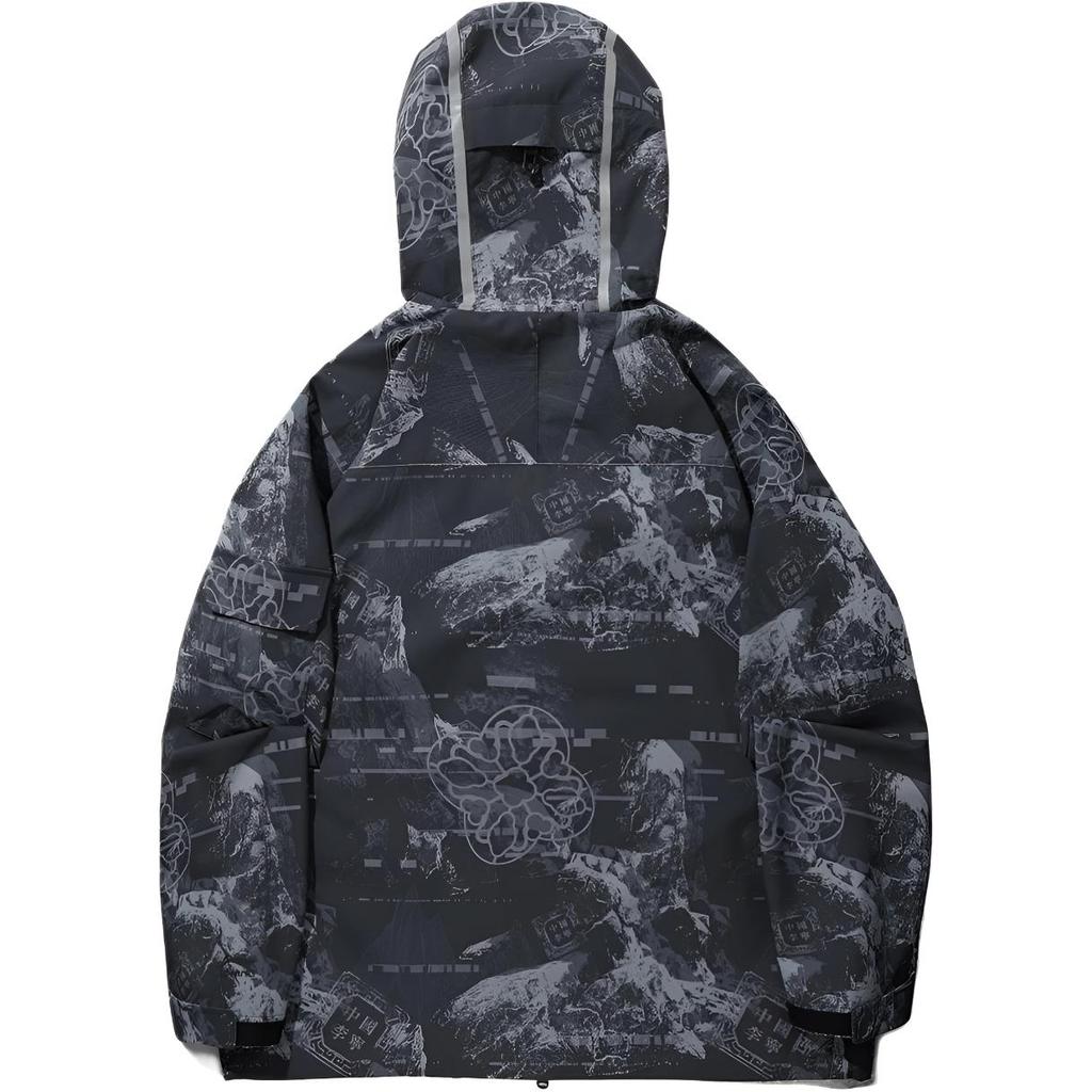 Li Ning Trench Coats Men's Black All Over Print Hooded Moderate AWBV097-1