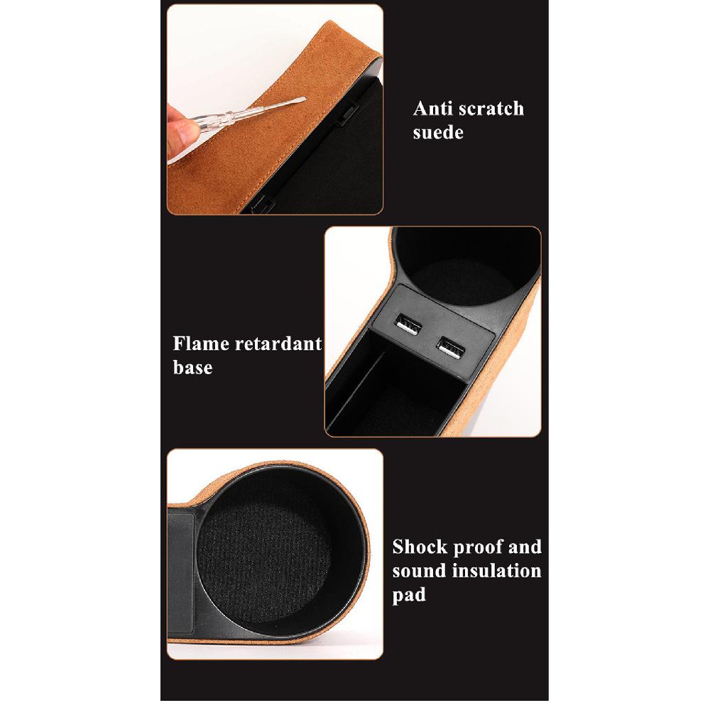 Upgrade Storage Box Car Seat Gap Organizer Pocket Alcantara suede Leather Auto Seat Side Slit Accessories With 12/24V Cigarette Lighter Drive