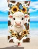 Hochlandkuh Strandtuch, Mikrofaser Groß Sandfrei Schnelltrocknend, Sonnenblume Schmetterling Bauernhoftier Design, Weich Saugfähig