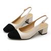 Fashion Luxury Apricot/Black Mixed Color Sandals Woman Slingback Ankle Strap Shoes Ladies Med-High Heels Sandalias Office Dress Tacones