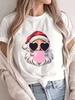 Unisex Christmas Graphic T‑Shirt Cool Santa Bubble Gum Heart Sunglasses Print Crew Neck Short Sleeve Xmas Tee For Men Women