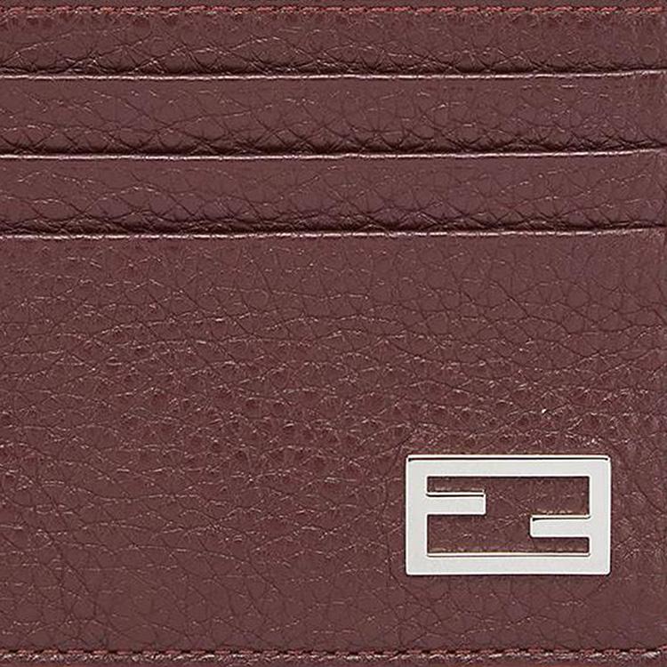 Fendi Palladium Finish Metal FF Accessory Leather Card Holder Men Card Holder Burgundy 7M0164-AJF6-F1HRV