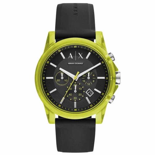 

Armani Exchange Men s Outer Banks Chronograph Watch, Neon Green and Black, Silicone Rubber, AX1337