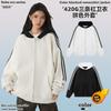 American Style Heavyweight 420g Striped Hooded Zip Sweatshirt Jacket Fleece Lined Color Block Streetwear Women