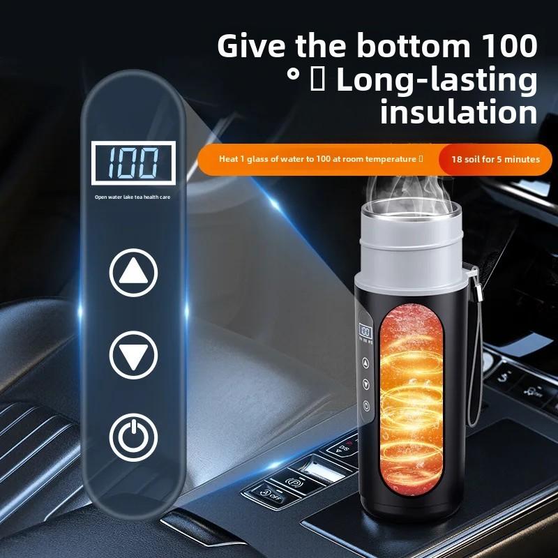 Termos Electric Încălzit pentru Mașină 12V 24V, 500ML, Sticlă de Apă cu Încălzire USB, Cană Termos Portabilă pentru Călătorii și Muncă