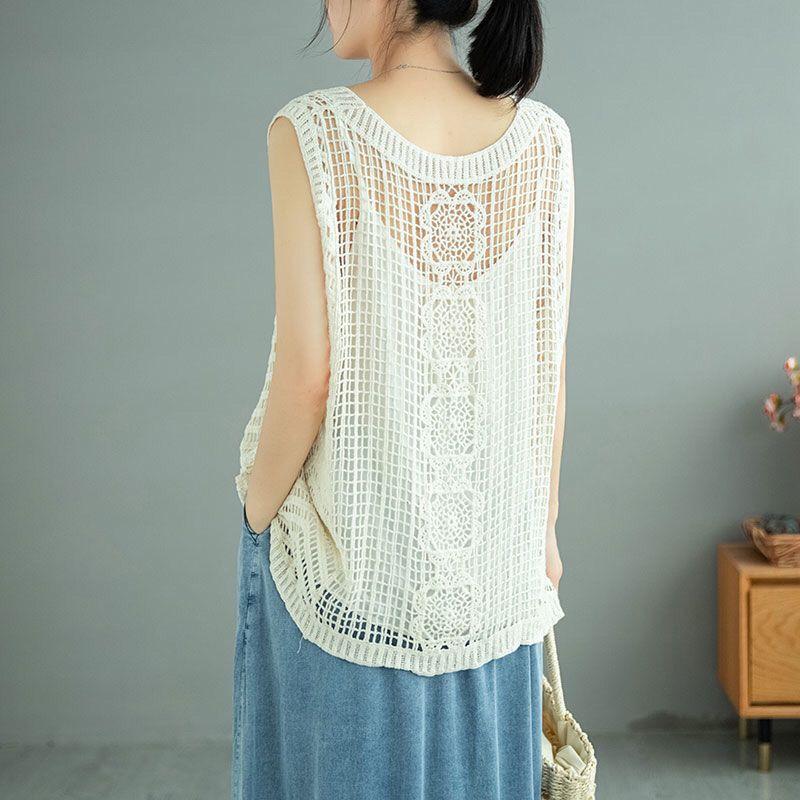 Spring and Summer Women's Lace Vest Cotton Hook Knit Vest Cutout Pullover Knit Vest