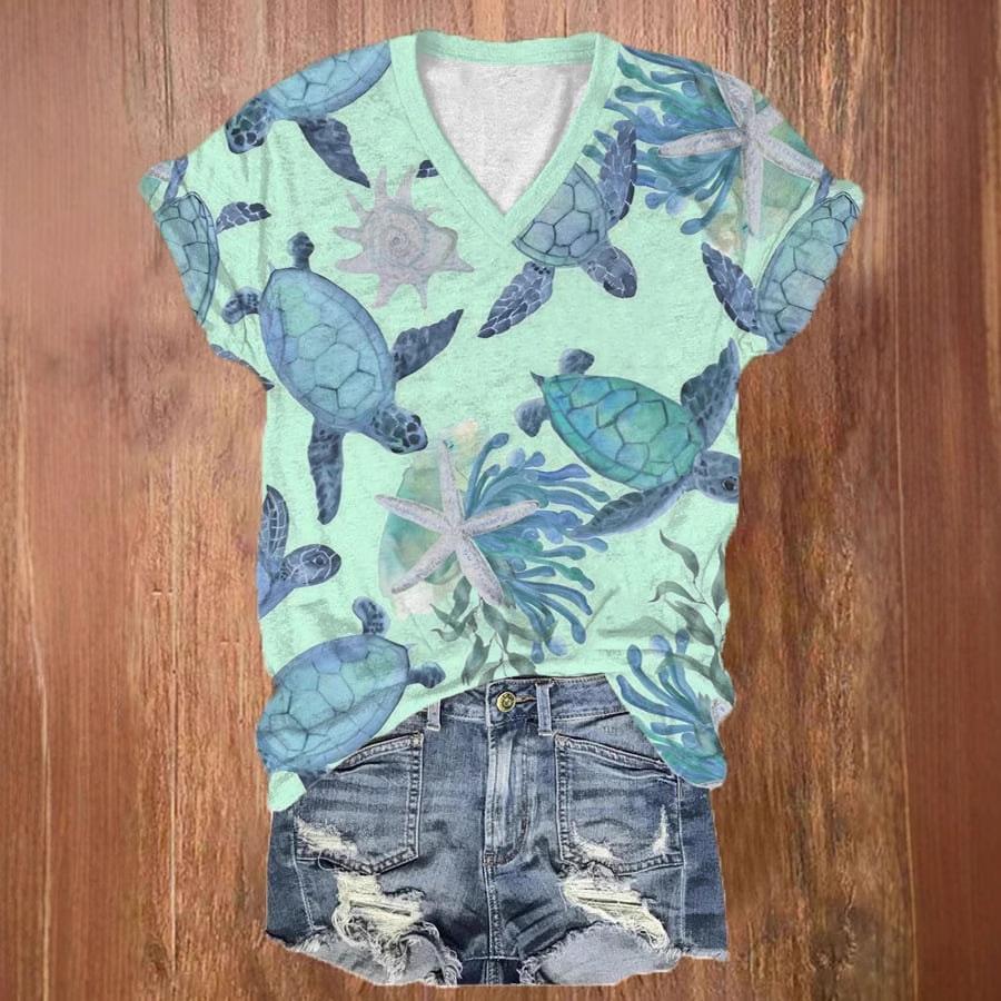 Women's Casual and Comfortable Top with 3D Digital Printing and Turtle Print 3427 EMA