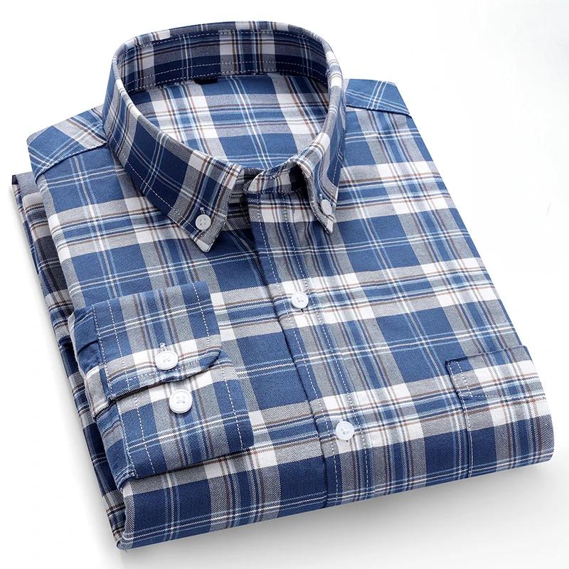 New In Shirt Plus Size 7XL Long-sleeve Shirts for Men 100%cotton Oxford Slim Fit Formal Plain Shirt Fashion Korean Plaid Clothes
