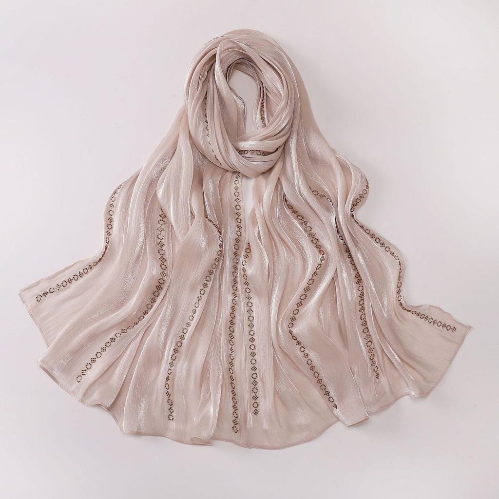 Shimmer Silk Hijab Scarf For Women Crinkle Hijabs  Diamond Luxury Medine Silk Veil Muslim Women Shiny Shawl Turban Bandana