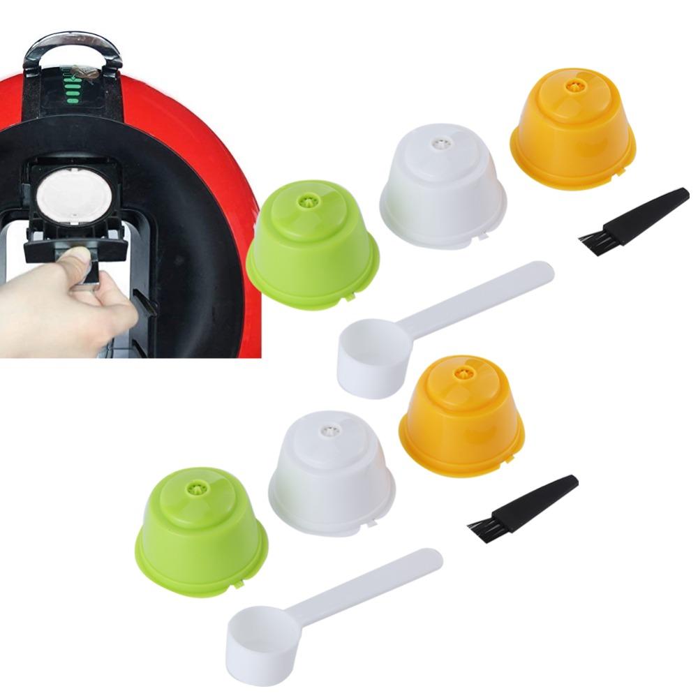 6pcs Leak Proof Design Reusable Coffee Filter Cup With Brush Spoon Set Coffee Capsule Kit  Home Use