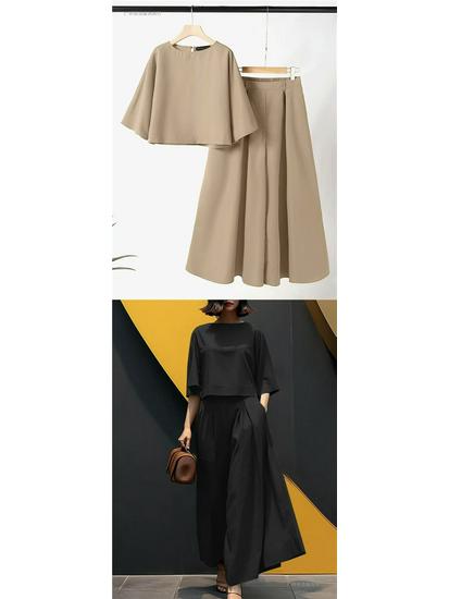 2026 Spring/Summer Women's Solid Color Short Sleeve Casual Loose Trousers Two-Piece Set