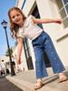 Girls' Casual Pink Bow-Embroidered Blue Flared Jeans – Versatile, Stylish, and Cute for Everyday Wear