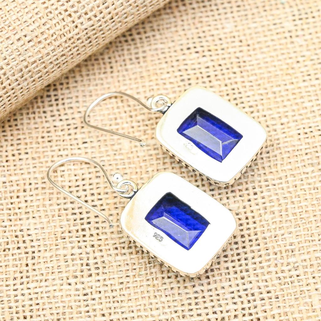Blå Safir Ädelsten Lab-Skapad Handgjord 925 Sterling Silver Smycken Örhängen För Hennes