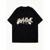 Oversized T Shirt Black Floral Print Just Smile Everyday Graphic Tee Casual Loose Fit Women Fashion Top Streetwear Summer Wear