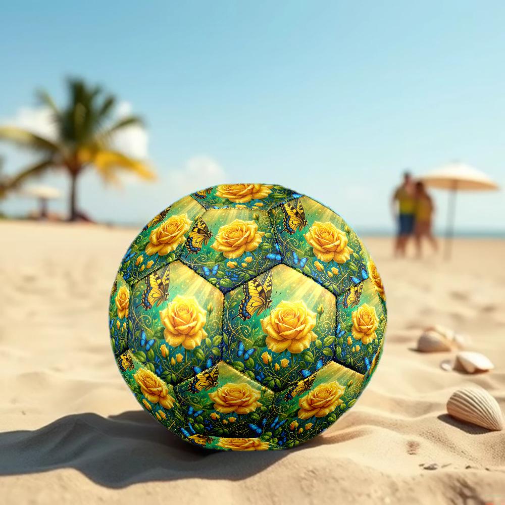 1pc Butterflies Yellow Roses Durable Size 5 Soccer Ball Professional Match Training Football Indoor &Outdoor Sports Ball P60184