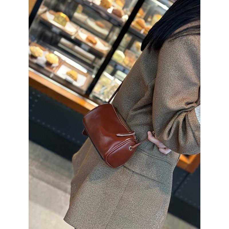 Cylinder Bag Genuine Leather Mini Bag for Mobile Phone Soft Leather Shoulder Bag All Crossbody Bag