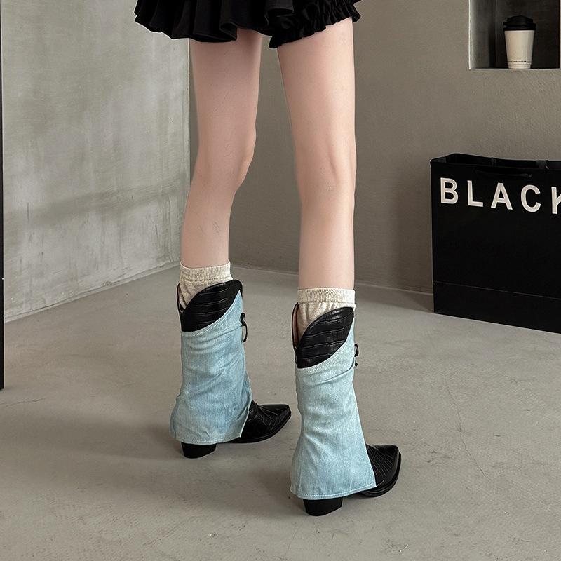 Niche bow western cowboy boots women's fashion Korean version design sense color matching short boots trouser tube fashion boots Martin boots