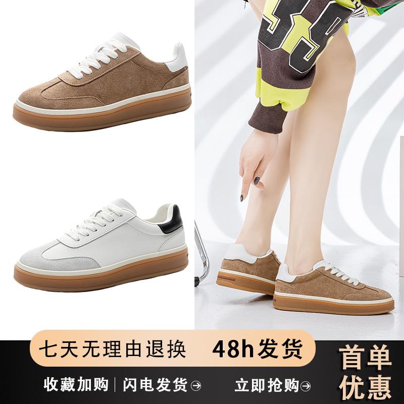 2025 Spring New Fashion European Station Leather College Wind Moral Training Shoes Women's Super Soft Casual Sports Running Shoes Flat