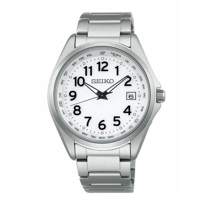 Seiko Watch Seiko Selection Titanium Solar Radio World Time SBTM327 Silver/White (Arabic Numerals)