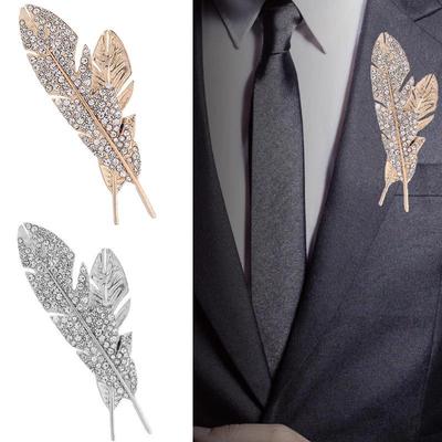 Broșă cu pene, bărbați, epocă, simplu, auriu, zircon, insignă cu pene, broșe, haină, costum, cămașă, accesorii de îmbrăcăminte, bijuterii