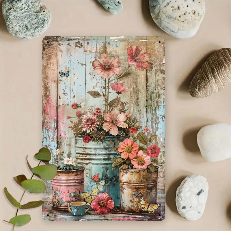 

Очаровательная винтажная металлическая табличка с цветочным узором - 8x12 дюймов, деревенский железный декор для кухонь в фермерском доме и навесов для патио, декор для переднего двора, Perf 20x30cm（7.8x11.8inch）