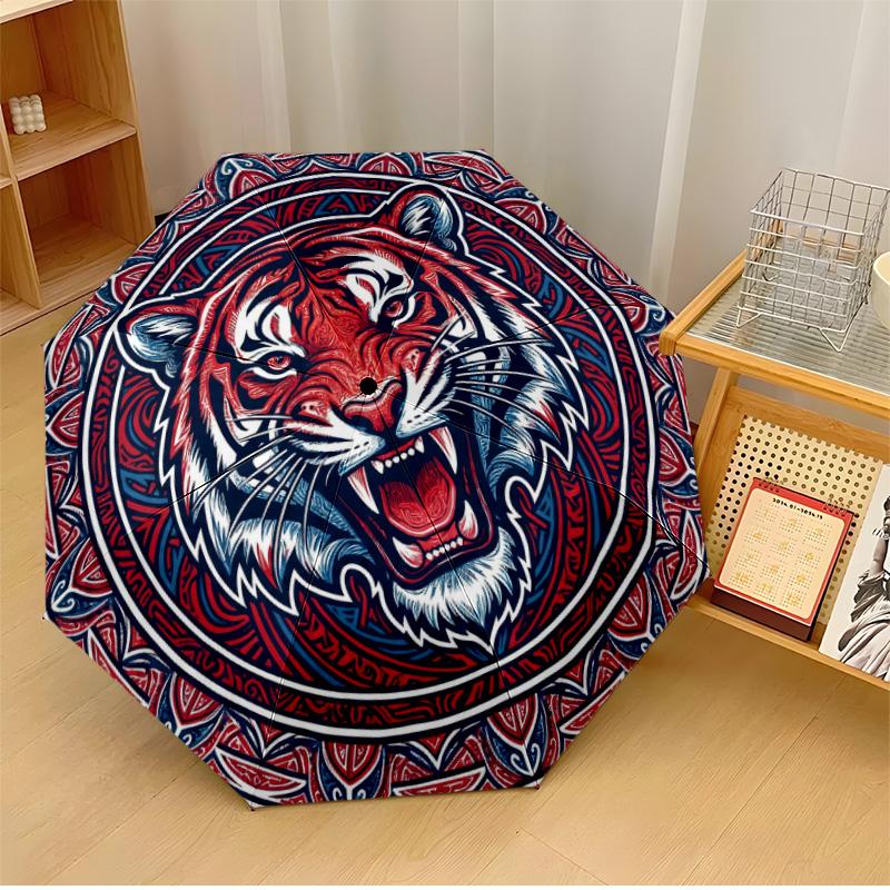 

Tiger Among Exotic Flowers Printed umbrella windproof folding umbrella portable sun and rain umbrella suitable for gifting