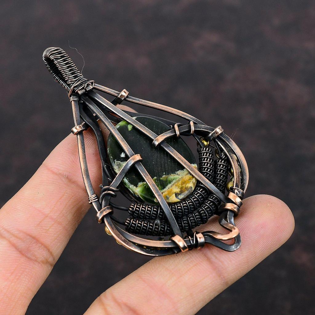 Australian Chrome Chalcedony Copper Pendant Wire Wrapped Gemstone Pendant Handmade Pendant Copper Wire Wrap Jewelry Stylish Pendant For Gift