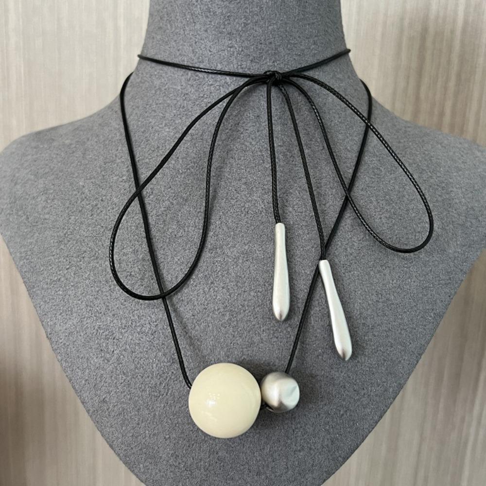 Vintage Bead Pendant Necklace Korean Style Trend Choker Minimalist Cord Necklace Women