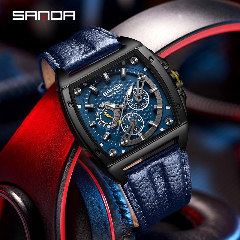 Sanda Men's Waterproof Quartz Watch with Leather Strap - Stylish and Durable Design