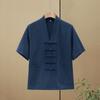 Men New Chinese Style Shirt Summer Cotton Linen Shirts Short Sleeve Stand Collar Frog Button Hanfu Traditional Casual Blouse