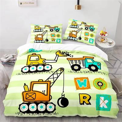 Cartoon-Muster Bettbezug-Set King Size Doppelbett Vollgröße Ingenieurfahrzeug-Set Kinder Jungen Mädchen Bagger Bettwäsche 3 Teile