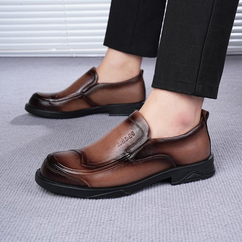 2025 new spring and autumn leather men's shoes platform wear-resistant business leather shoes fashion trend one-pedal shoes 2025 direct sales