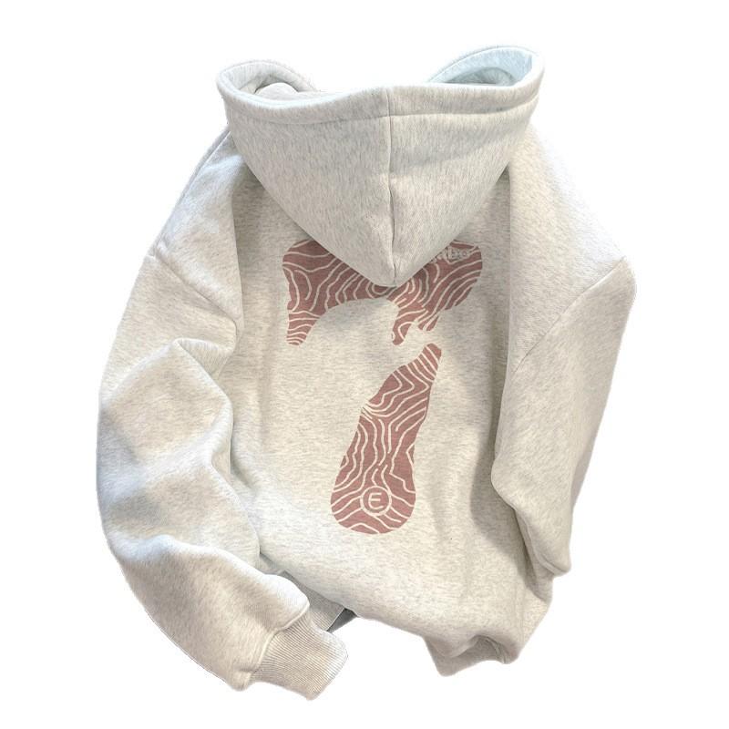 Sweater Men's Hooded Printed High Street Country Autumn and Winter Fleece Thickened Heavy Women's Casual Versatile Jacket ins