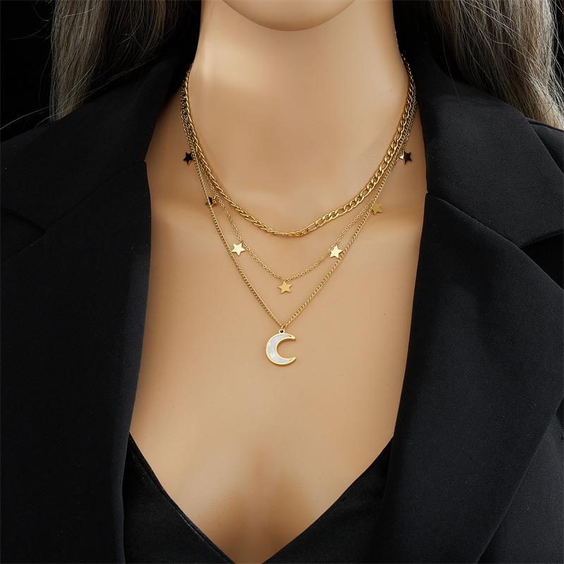 Stainless Steel Bending Moon Stars Heart Pendant Necklace for Women Choker Chains Jewelry Gifts